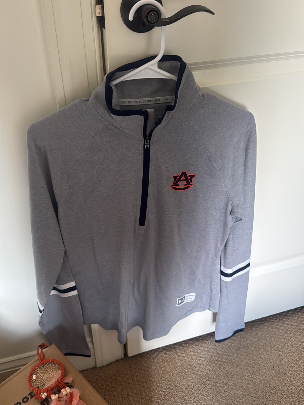 Under Armour Gray Quarter-Zip Pullover with Navy Trim and Auburn Logo